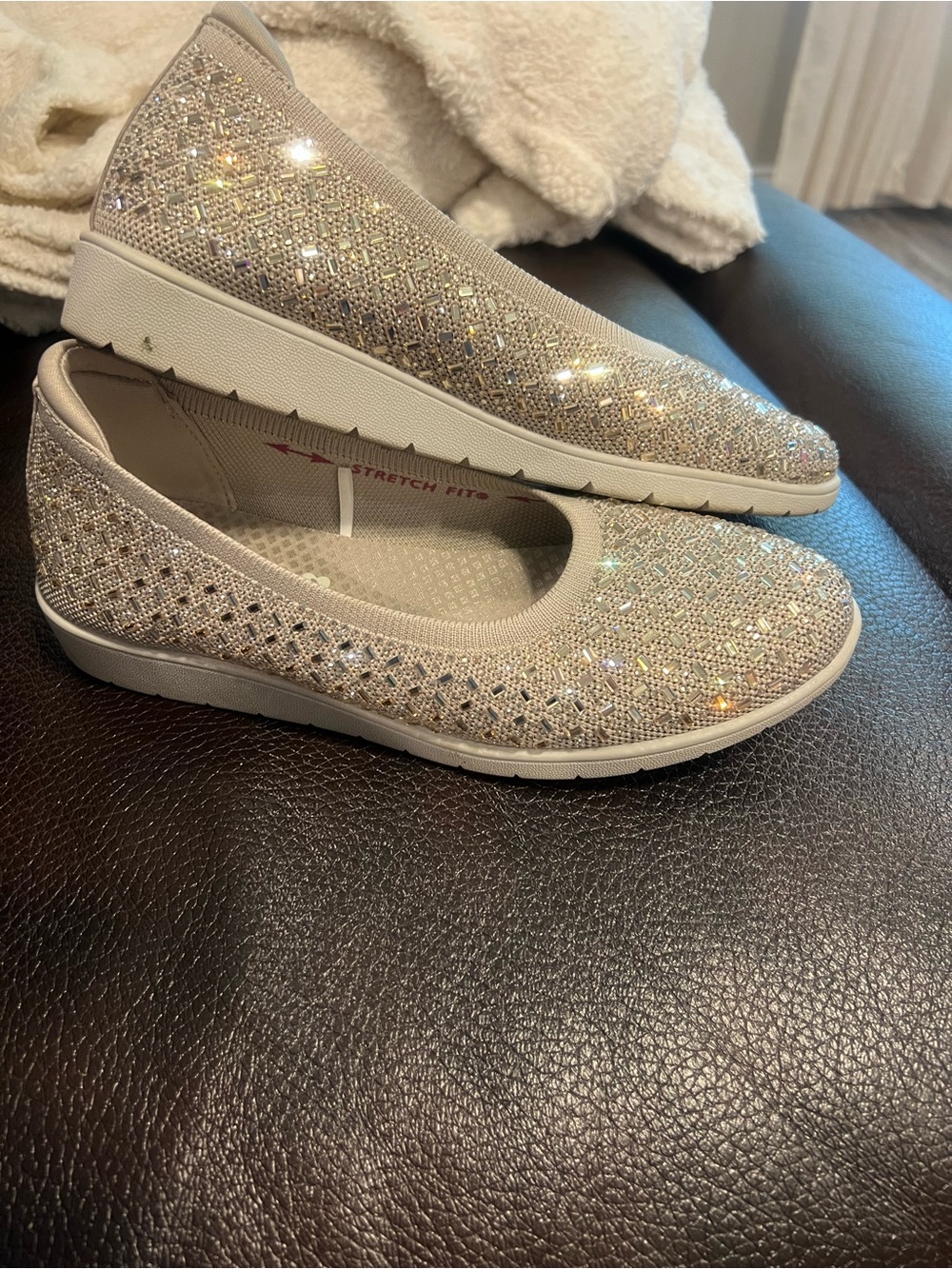 Skechers Glittery Rhinestone Slip-On Flats in Silver - Picture 3 of 4